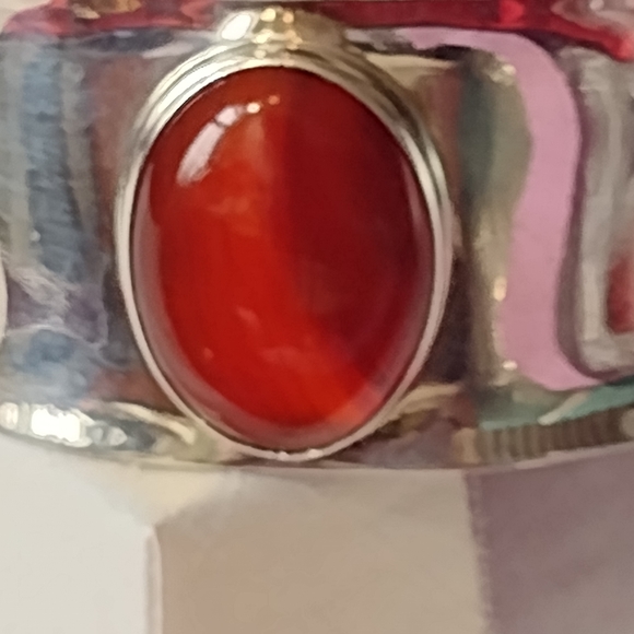 Carnelian Heavy Sterling Silver Bangle - Picture 8 of 12